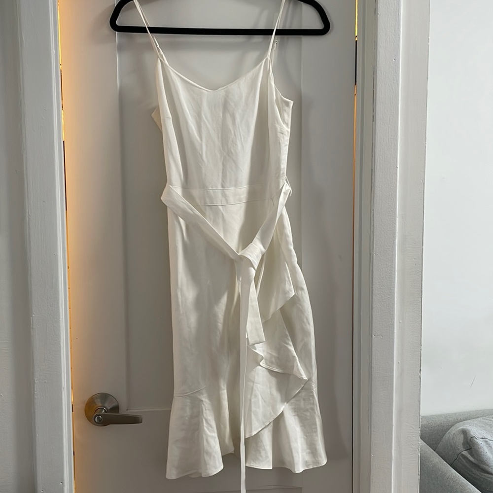Banana Republic White Linen Linenblend Ruffle Wrap Dress